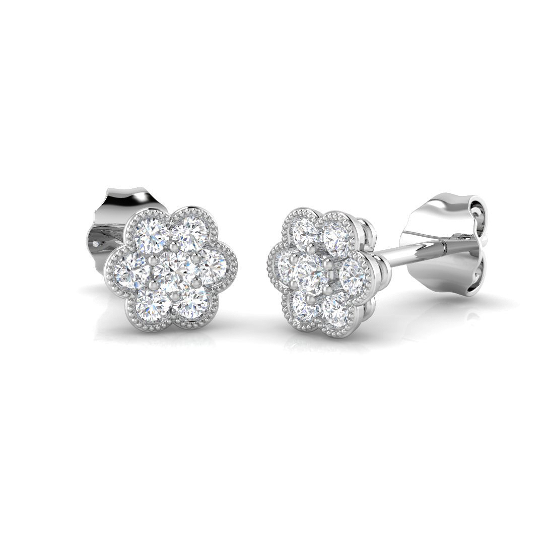 Lab Grown Vintage Floral Diamond Cluster Stud Earrings in 10K/14K gold and platinum with certified lab-grown or natural diamonds