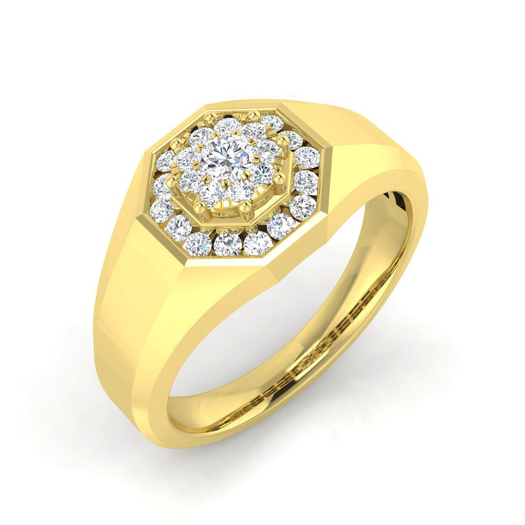 Men’s Octagon Diamond Halo Ring with Raised Centre Stone in 10K/14K gold and platinum with certified lab-grown or natural diamonds