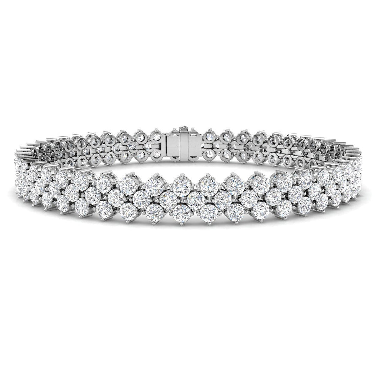 Multi Row Natural Diamond Tennis Bracelet with Box Clasp & Safety Lock in 10K/14K gold and platinum with certified lab-grown or natural diamonds