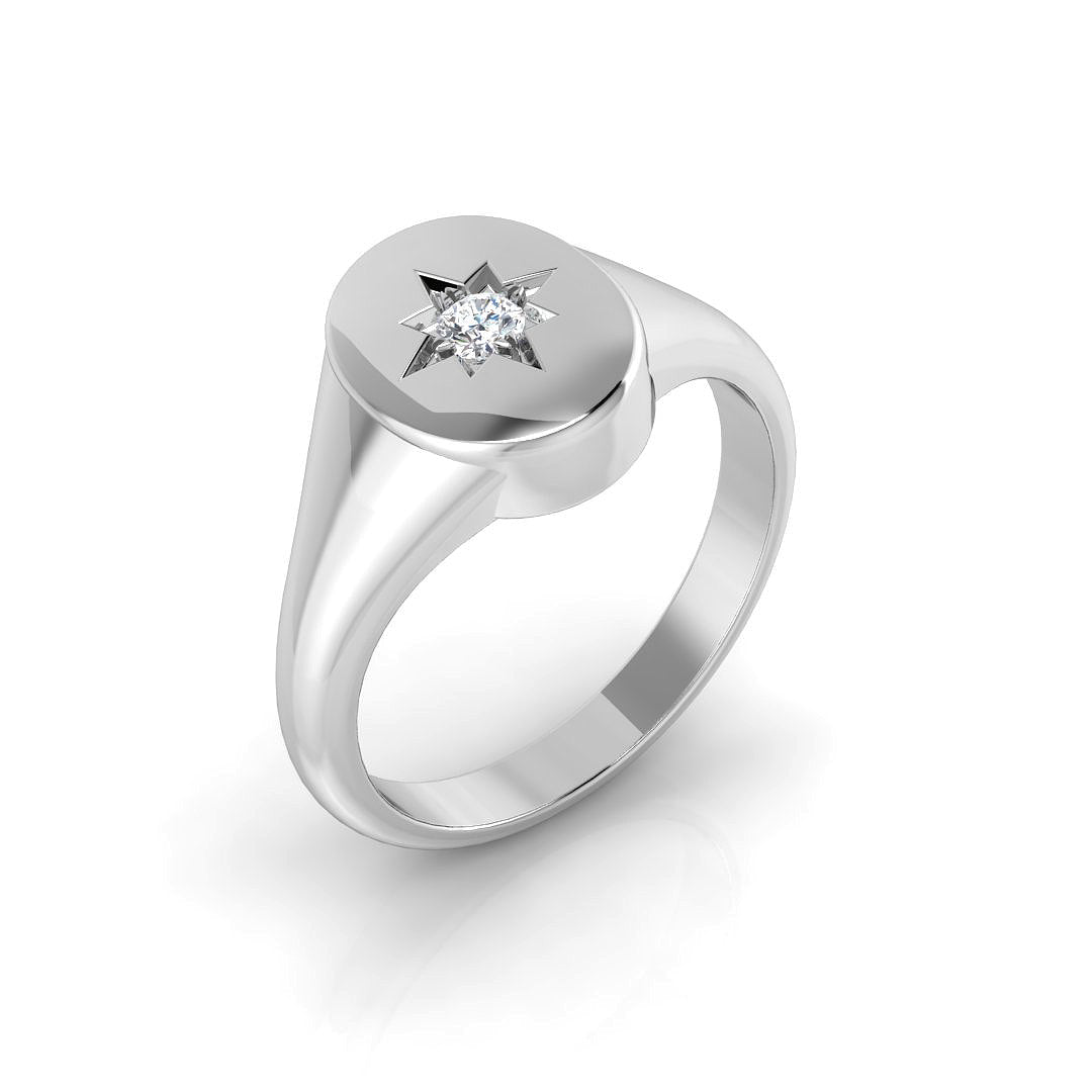 Men's Diamond Star Set Signet Ring in White, Yellow, & in 10K/14K gold and platinum with certified lab-grown or natural diamonds
