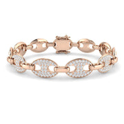 Natural Diamond Puff Link Bracelet with Pave Set Oval Links & Box Clasp in 10K/14K gold and platinum with certified lab-grown or natural diamonds