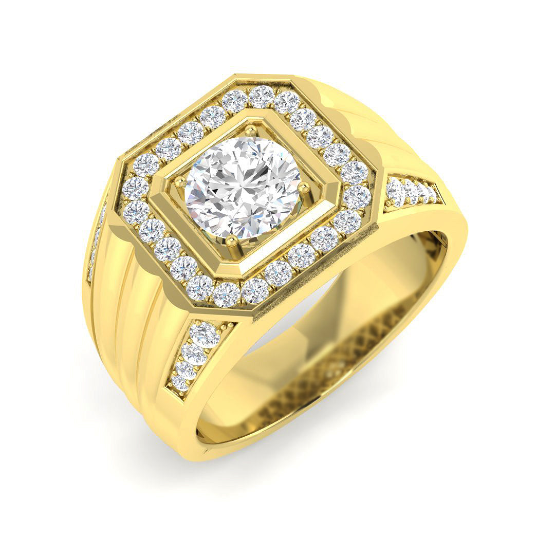Men’s Square Diamond Halo Ring in in 10K/14K gold and platinum with certified lab-grown or natural diamonds