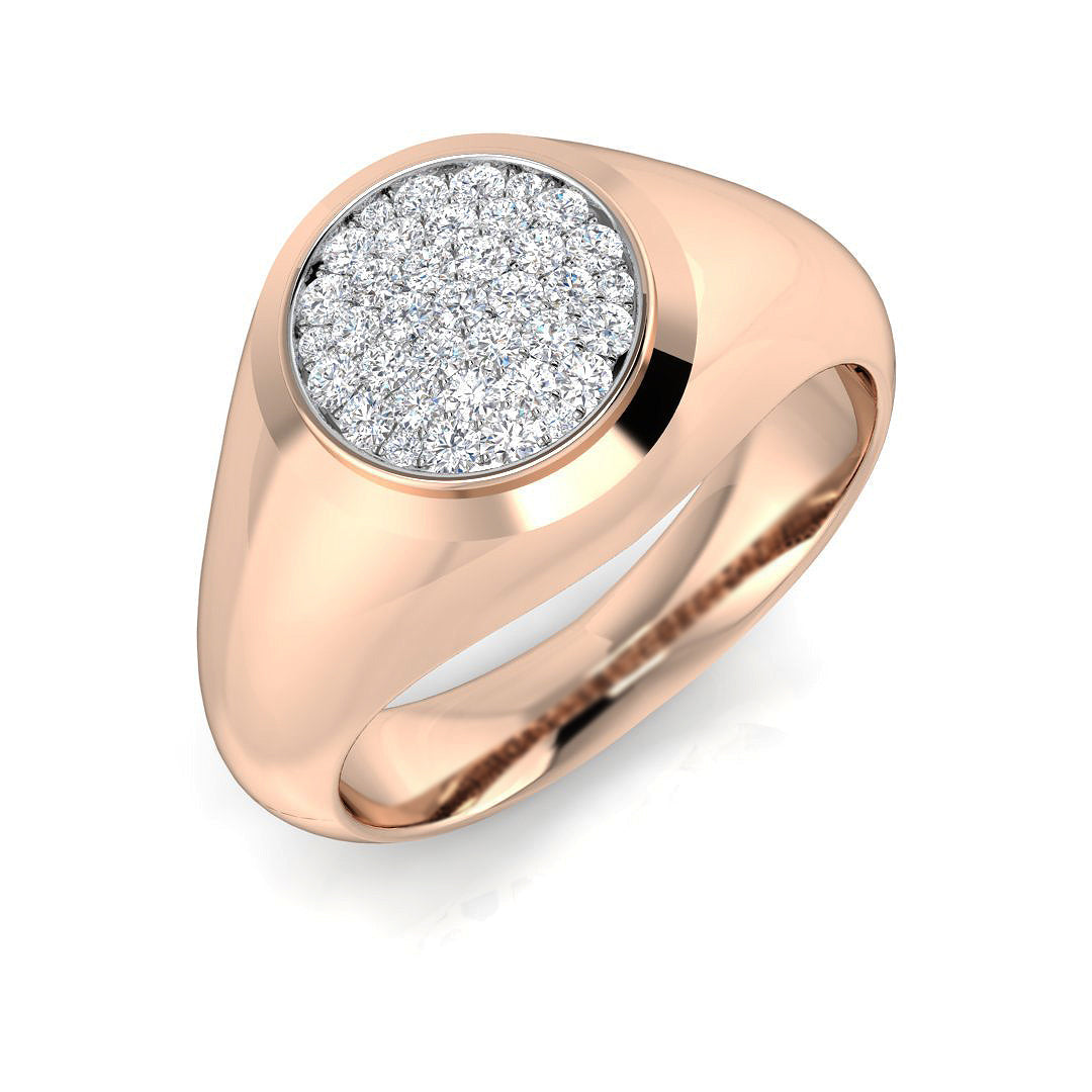 Men’s Round Diamond Signet Ring with Pavé Cluster Top in 10K/14K gold and platinum with certified lab-grown or natural diamonds