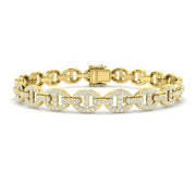 Natural Round Pave Diamond Mariner Link Bracelet with Box Clasp in 10K/14K gold and platinum with certified lab-grown or natural diamonds