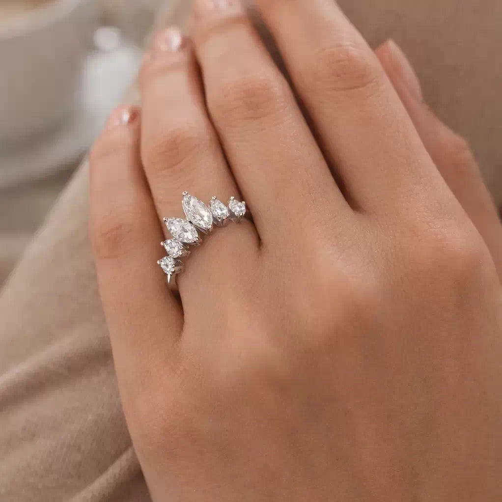 Multi Diamond Wishbone Ring in 10K/14K gold and platinum with certified lab-grown or natural diamonds