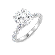 Round Diamond Ring with Marquise & Side Stones in 10K/14K gold and platinum with certified lab-grown or natural diamonds