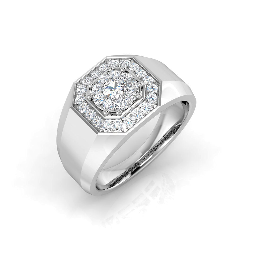 Men’s Double Halo Octagon Diamond Ring in in 10K/14K gold and platinum with certified lab-grown or natural diamonds