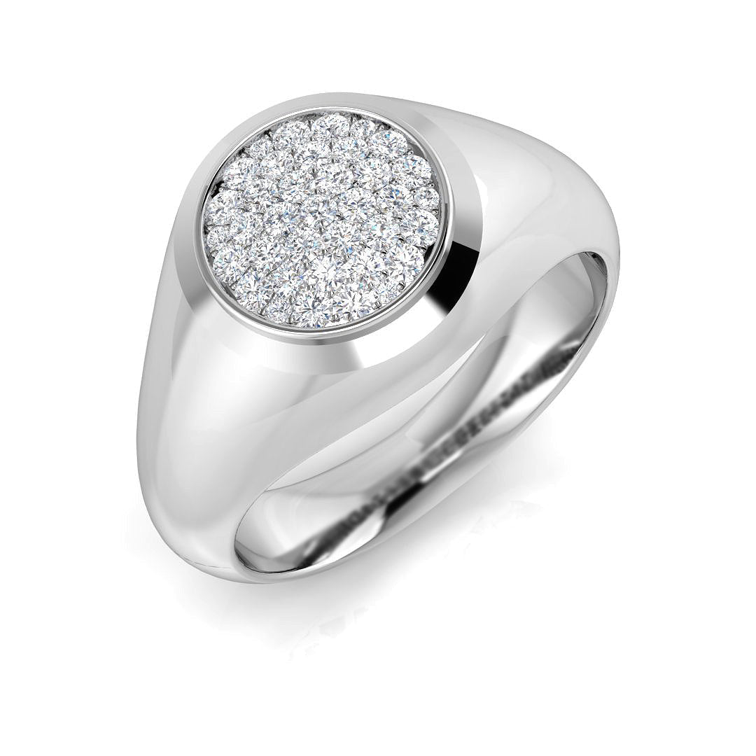 Men’s Round Diamond Signet Ring with Pavé Cluster Top in 10K/14K gold and platinum with certified lab-grown or natural diamonds