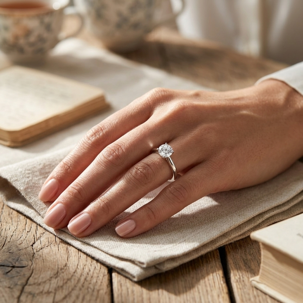 Round Cut Lab Grown Diamond Engagement Ring in 10K/14K gold and platinum with certified lab-grown or natural diamonds