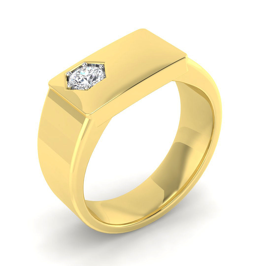 Men’s Modern Diamond Signet Ring with Angled Centre Stone in Gold & in 10K/14K gold and platinum with certified lab-grown or natural diamonds