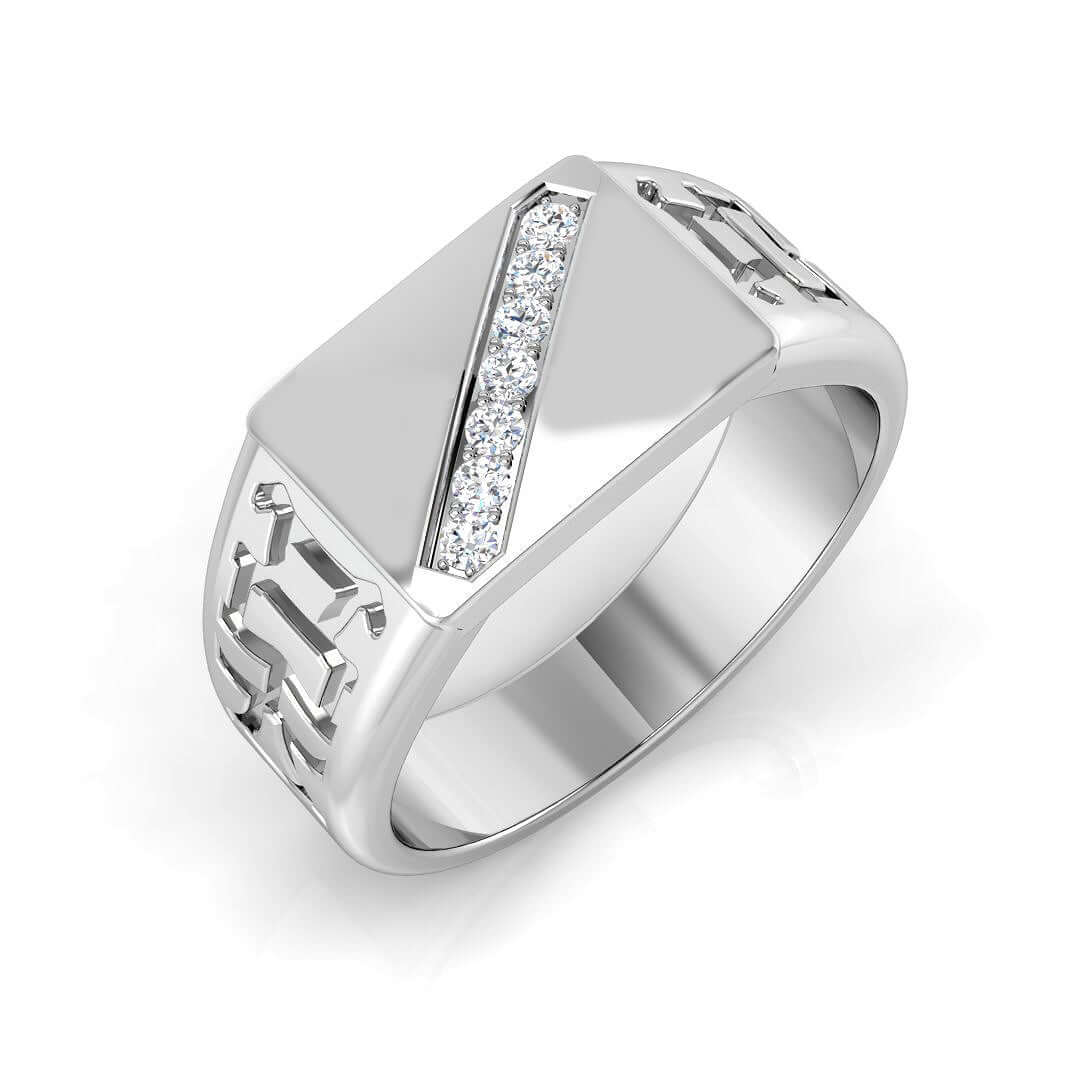 Men’s Modern Diamond Signet Ring with Vertical Channel Set Detail in 10K/14K gold and platinum with certified lab-grown or natural diamonds
