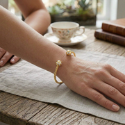 Lab Grown Diamond Twisted Rope Open Cuff Bangle with Diamond Ball Ends in 10K/14K gold and platinum with certified lab-grown or natural diamonds