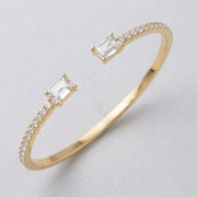 Natural Round Pave Open Cuff Diamond Bangle with Emerald Solitaire Ends in 10K/14K gold and platinum with certified lab-grown or natural diamonds