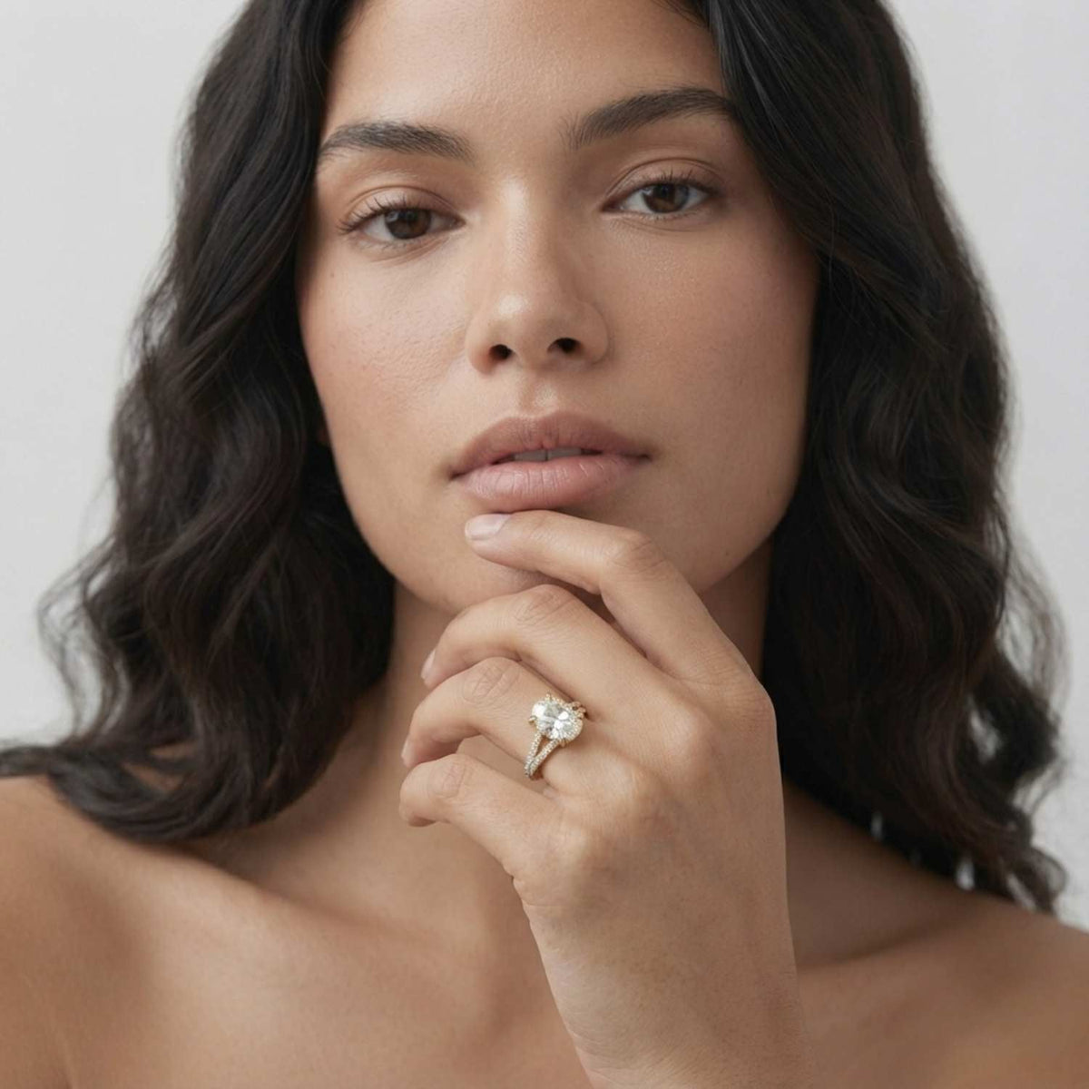 Oval Cut Diamond Engagement Ring with Double Pave Band in 10K/14K gold and platinum with certified lab-grown or natural diamonds