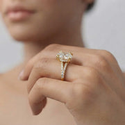 Oval Cut Diamond Engagement Ring with Double Pave Band in 10K/14K gold and platinum with certified lab-grown or natural diamonds