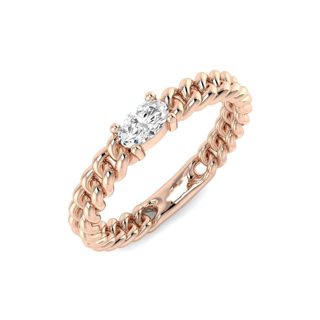 Oval Diamond Solitaire Chain Ring In in 10K/14K gold and platinum with certified lab-grown or natural diamonds