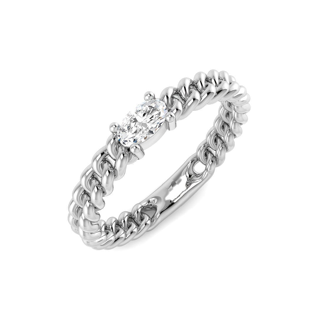 Oval Diamond Solitaire Chain Ring In in 10K/14K gold and platinum with certified lab-grown or natural diamonds