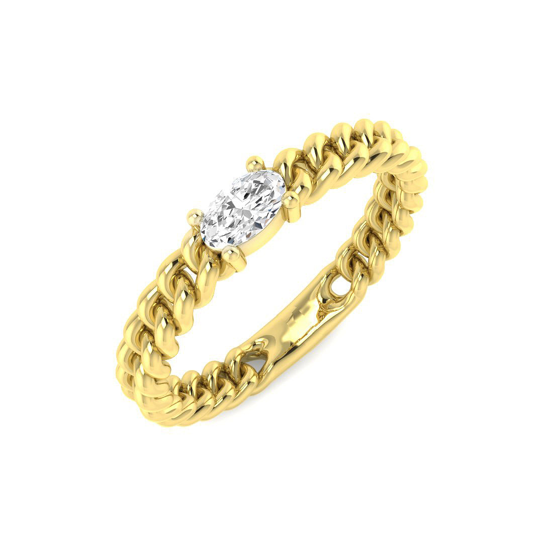 Oval Diamond Solitaire Chain Ring In in 10K/14K gold and platinum with certified lab-grown or natural diamonds