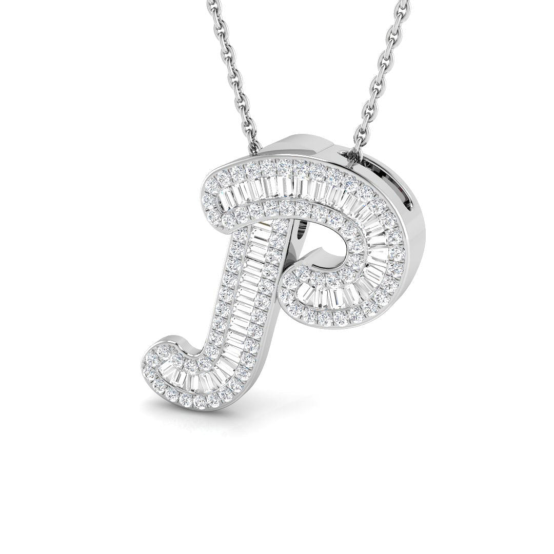 Paved Script Initial Diamond Pendant Without Chain in 10K/14K gold and platinum with certified lab-grown or natural diamonds