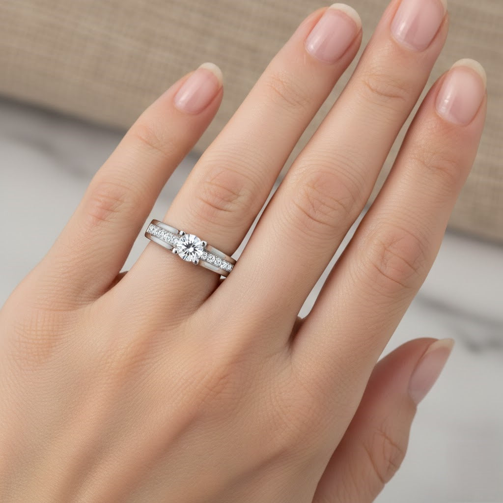 Split Shoulder Diamond Engagement Ring in 10K/14K gold and platinum with certified lab-grown or natural diamonds