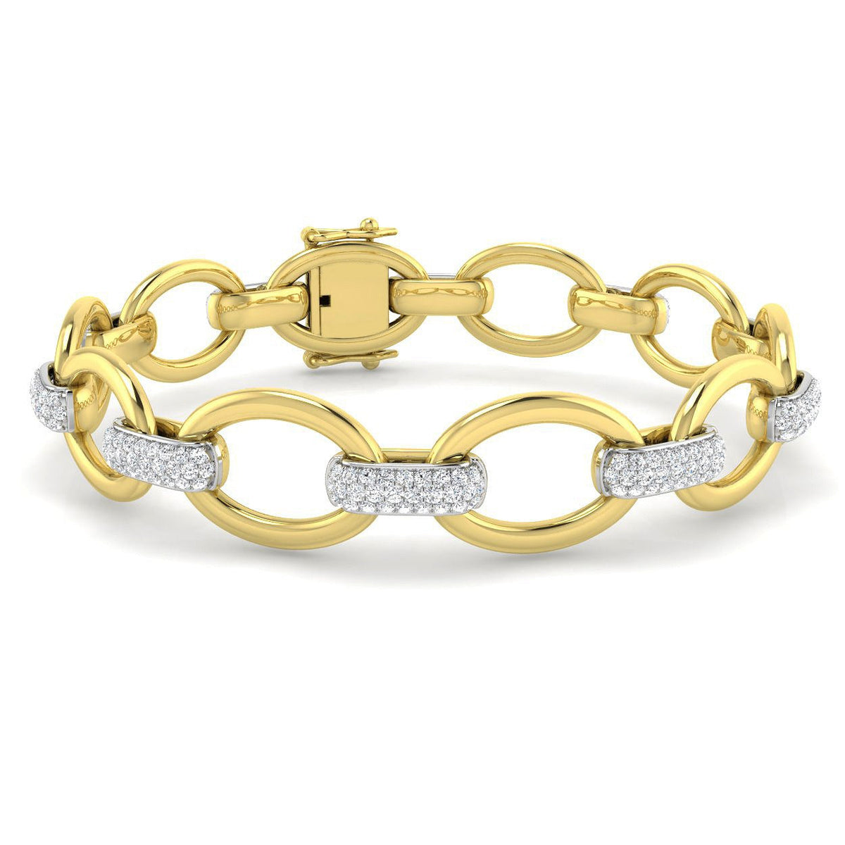 Lab Grown Diamond Oval Link Bracelet with Pave Links & Box Clasp in 10K/14K gold and platinum with certified lab-grown or natural diamonds