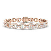 Natural Round Pave Diamond Mariner Link Bracelet with Box Clasp in 10K/14K gold and platinum with certified lab-grown or natural diamonds