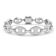 Natural Diamond Puff Link Bracelet with Pave Set Oval Links & Box Clasp in 10K/14K gold and platinum with certified lab-grown or natural diamonds