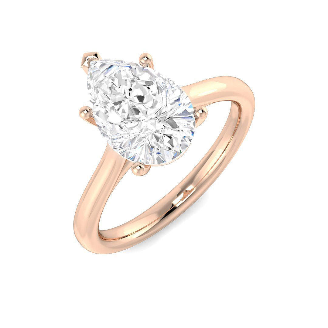 Pear Shape Natural & Lab Grown Diamond Solitaire Ring in 10K/14K gold and platinum with certified lab-grown or natural diamonds