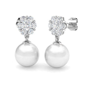 Pearl Floral Diamond Drop Earrings with Push Back - Gold & in 10K/14K gold and platinum with certified lab-grown or natural diamonds