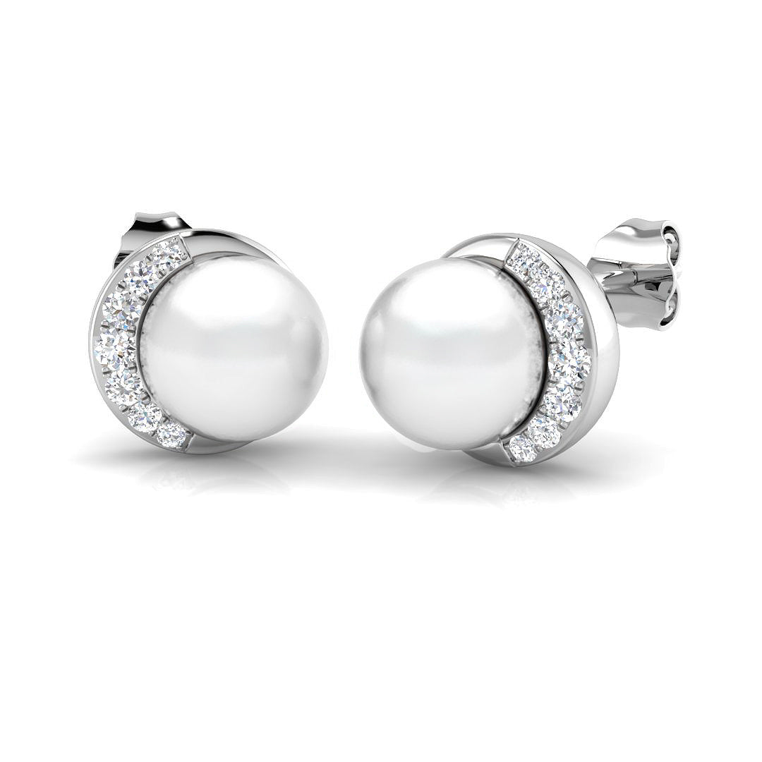 Pearl Diamond Stud Earrings with Push Back Clasp - UK Hallmarked in 10K/14K gold and platinum with certified lab-grown or natural diamonds