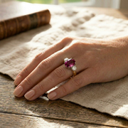 Two-Tone Natural Diamond Three-Stone Ring with Oval Colour Gemstone in 10K/14K gold and platinum with certified lab-grown or natural diamonds