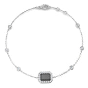 Solitaire Emerald Cut Black Stone with Natural Diamond Halo Chain Bracelet in 10K/14K gold and platinum with certified lab-grown or natural diamonds