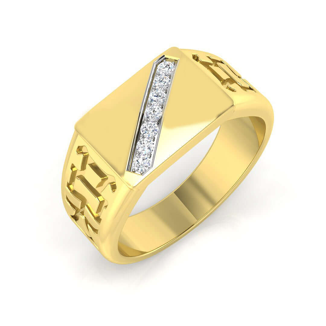 Men’s Modern Diamond Signet Ring with Vertical Channel Set Detail in 10K/14K gold and platinum with certified lab-grown or natural diamonds