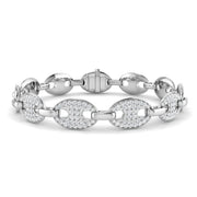 Natural Diamond Puff Link Bracelet with Pave Set Oval Links & Box Clasp in 10K/14K gold and platinum with certified lab-grown or natural diamonds