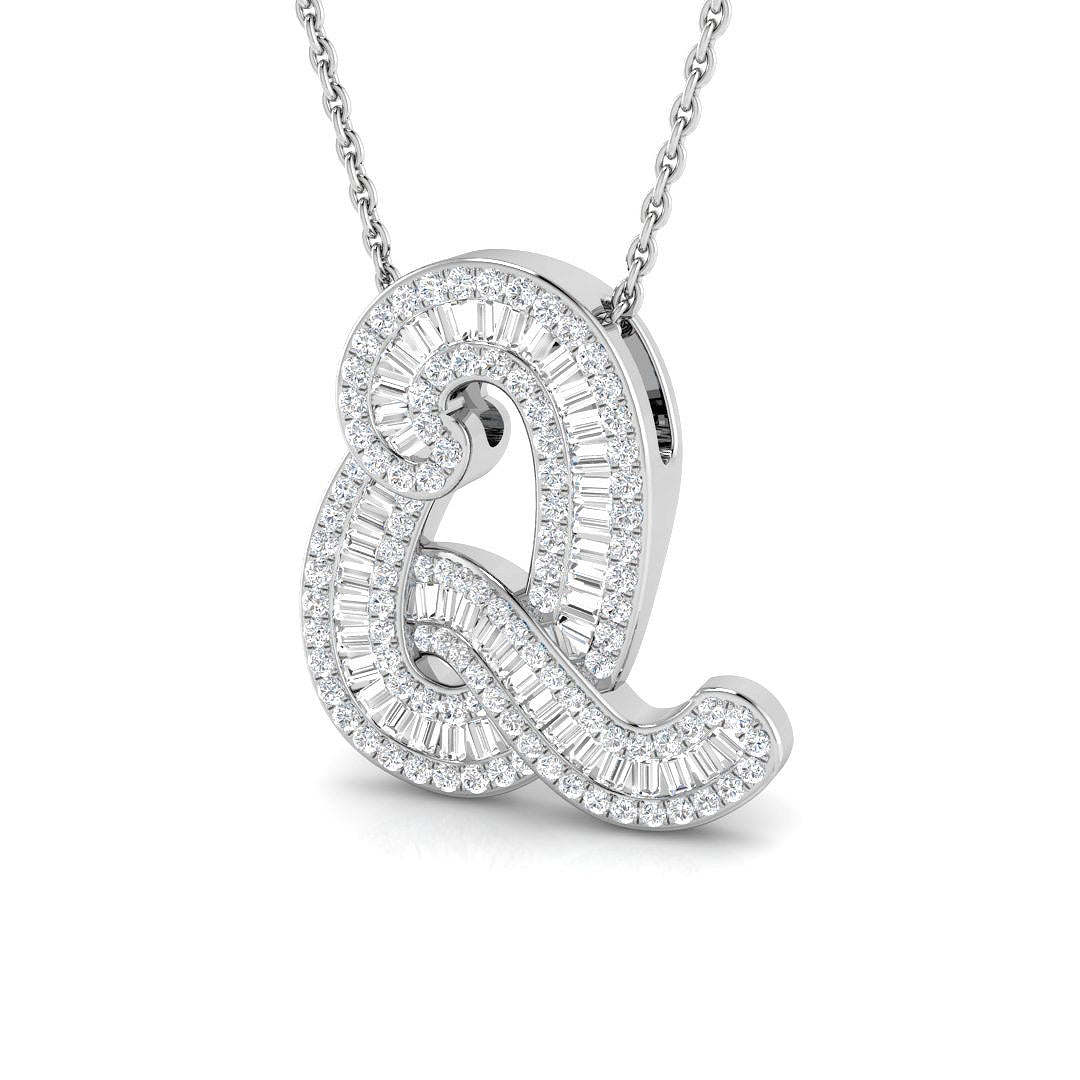 Paved Script Initial Diamond Pendant Without Chain in 10K/14K gold and platinum with certified lab-grown or natural diamonds