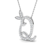 Paved Initial Diamond Pendant with Leaf Design in 10K/14K gold and platinum with certified lab-grown or natural diamonds