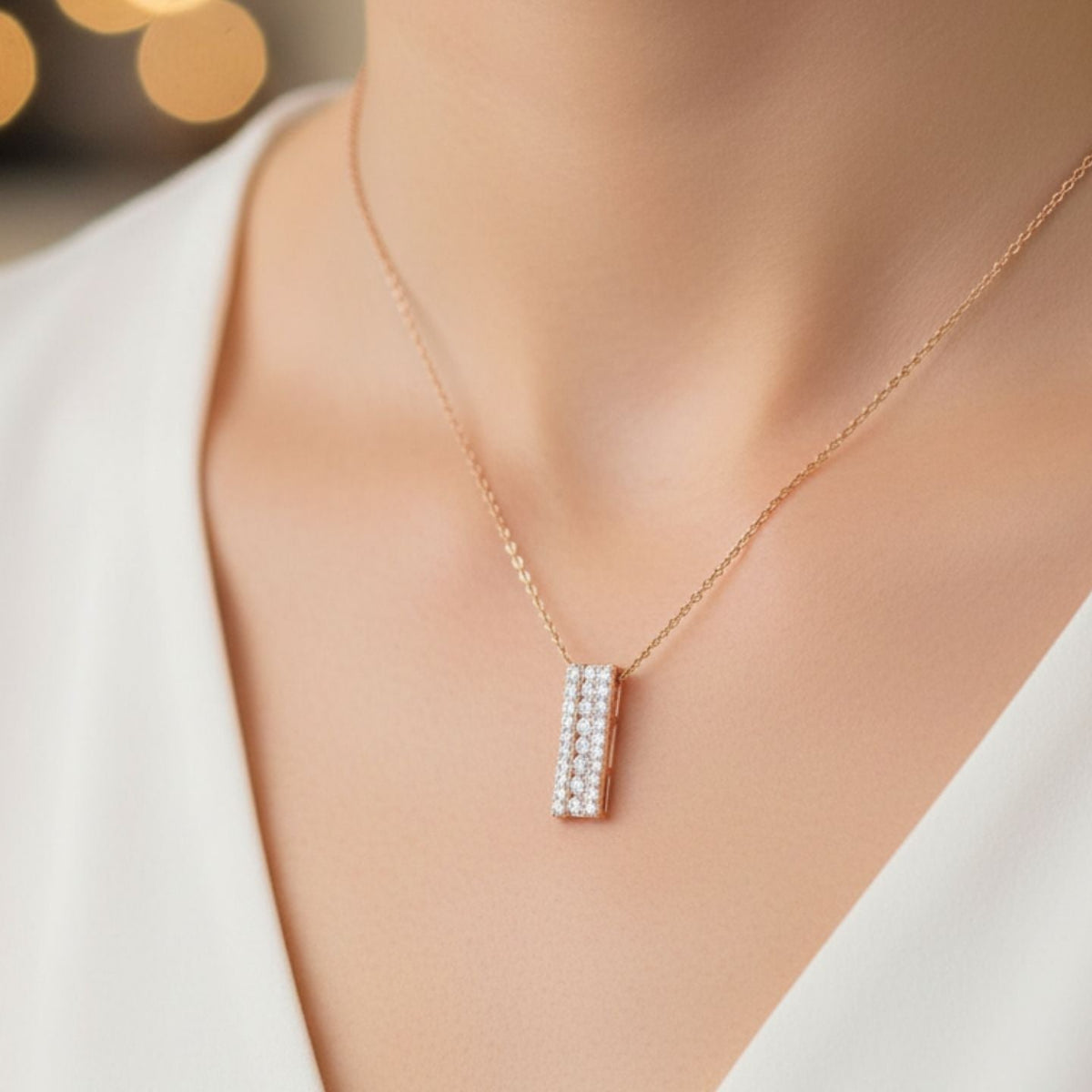 Diamond Bar Pendant Vertical Multi Row Cluster Design in Gold & in 10K/14K gold and platinum with certified lab-grown or natural diamonds