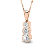 Three Stone Diamond Drop Pendant in Bezel Set - Vertical Design in 10K/14K gold and platinum with certified lab-grown or natural diamonds