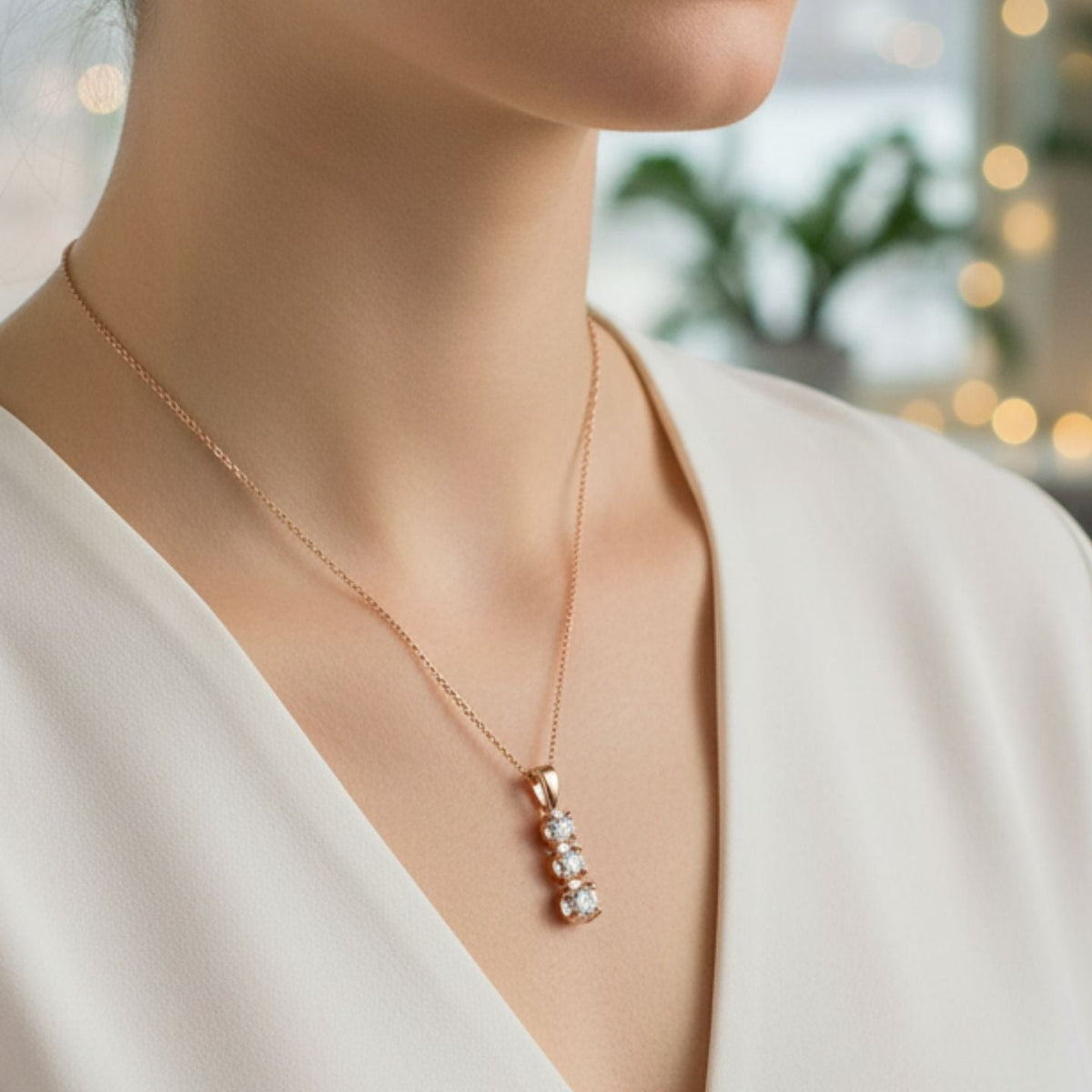 Lab Grown Three Stone Diamond Pendant Without Chain UK Hallmarked in 10K/14K gold and platinum with certified lab-grown or natural diamonds