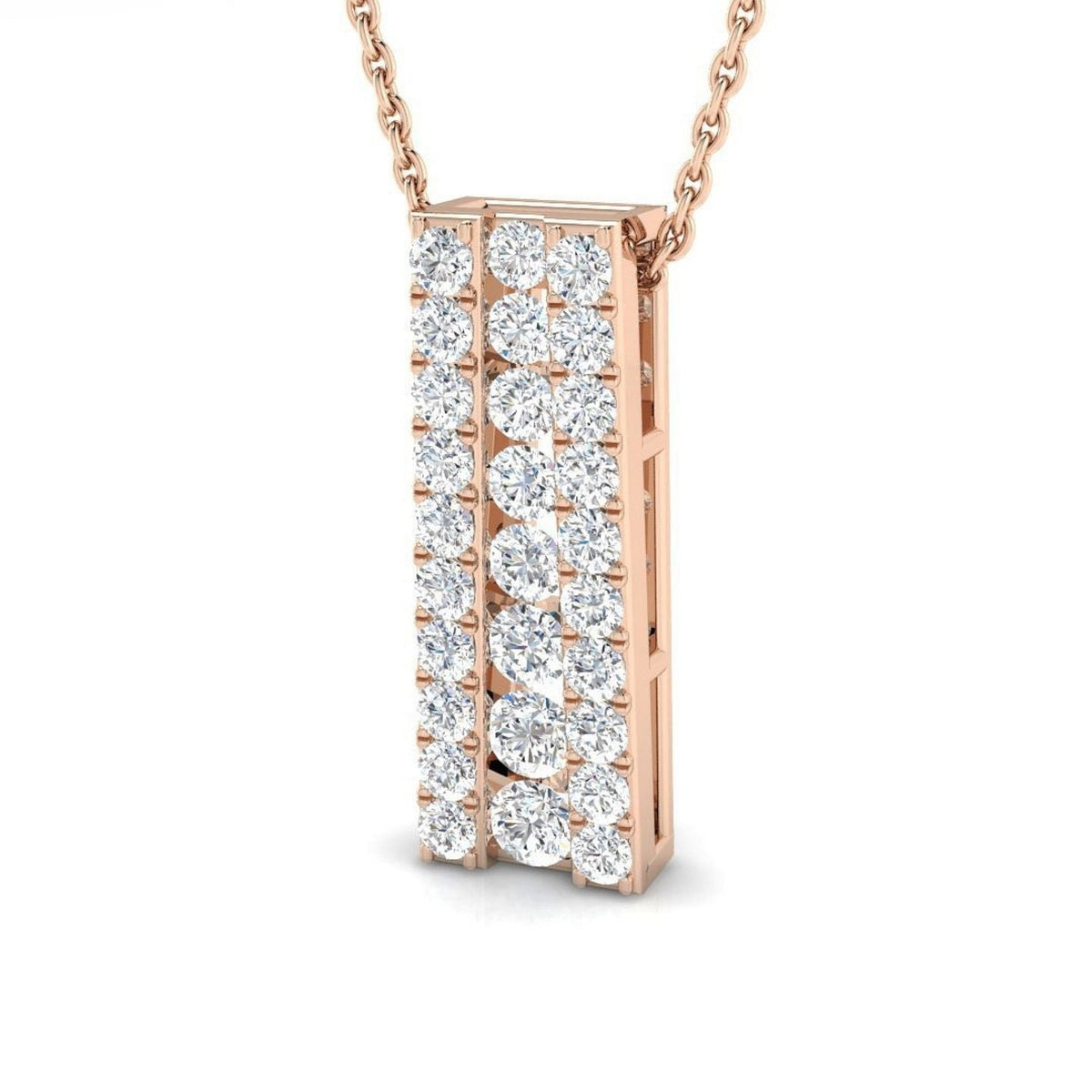 Diamond Bar Pendant Vertical Multi Row Cluster Design in Gold & in 10K/14K gold and platinum with certified lab-grown or natural diamonds