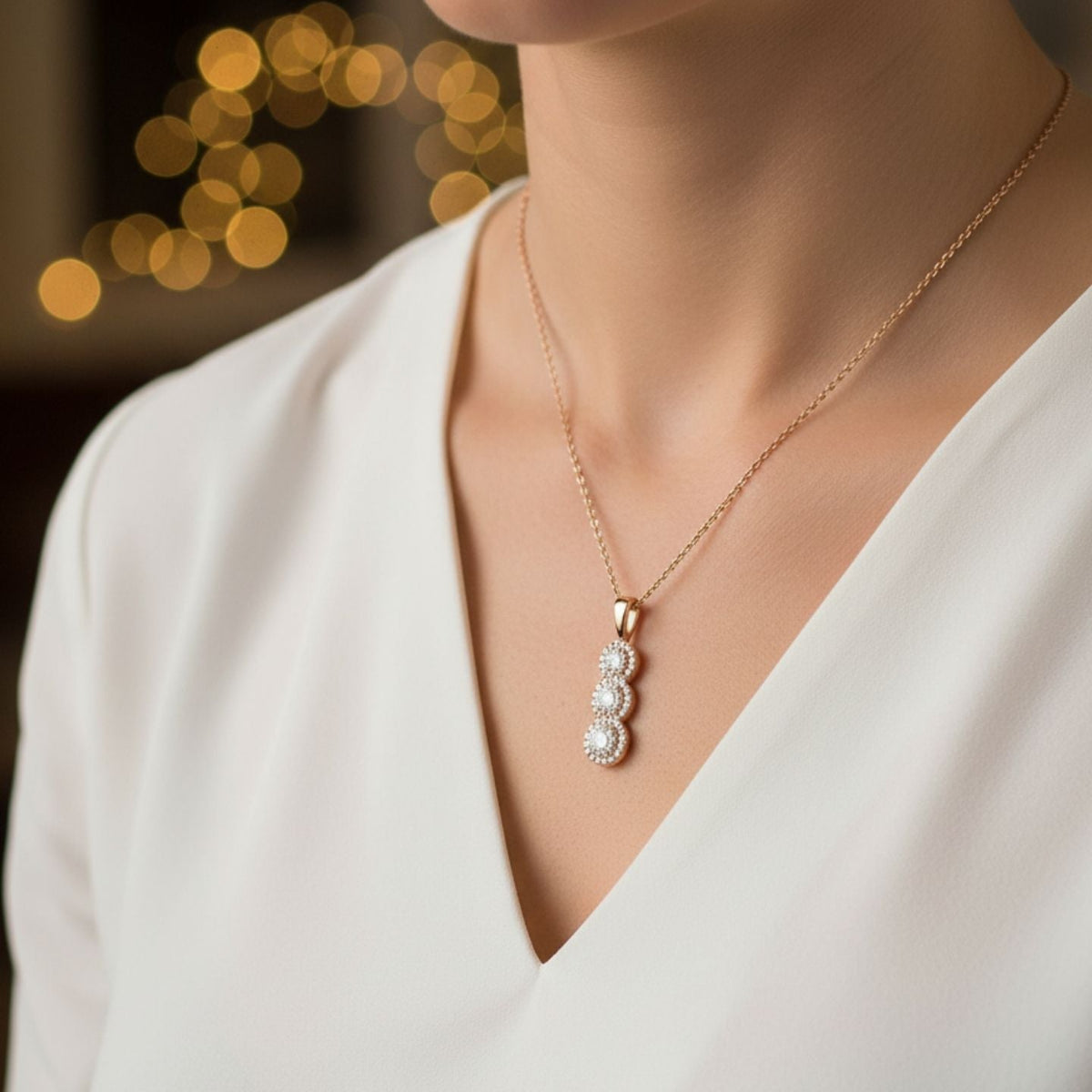 Cluster Halo Diamond Drop Pendant Three Stone in 10K/14K gold and platinum with certified lab-grown or natural diamonds