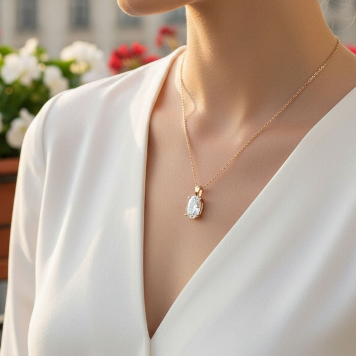 Lab Grown Oval Diamond Pendant in 10K/14K gold and platinum with certified lab-grown or natural diamonds