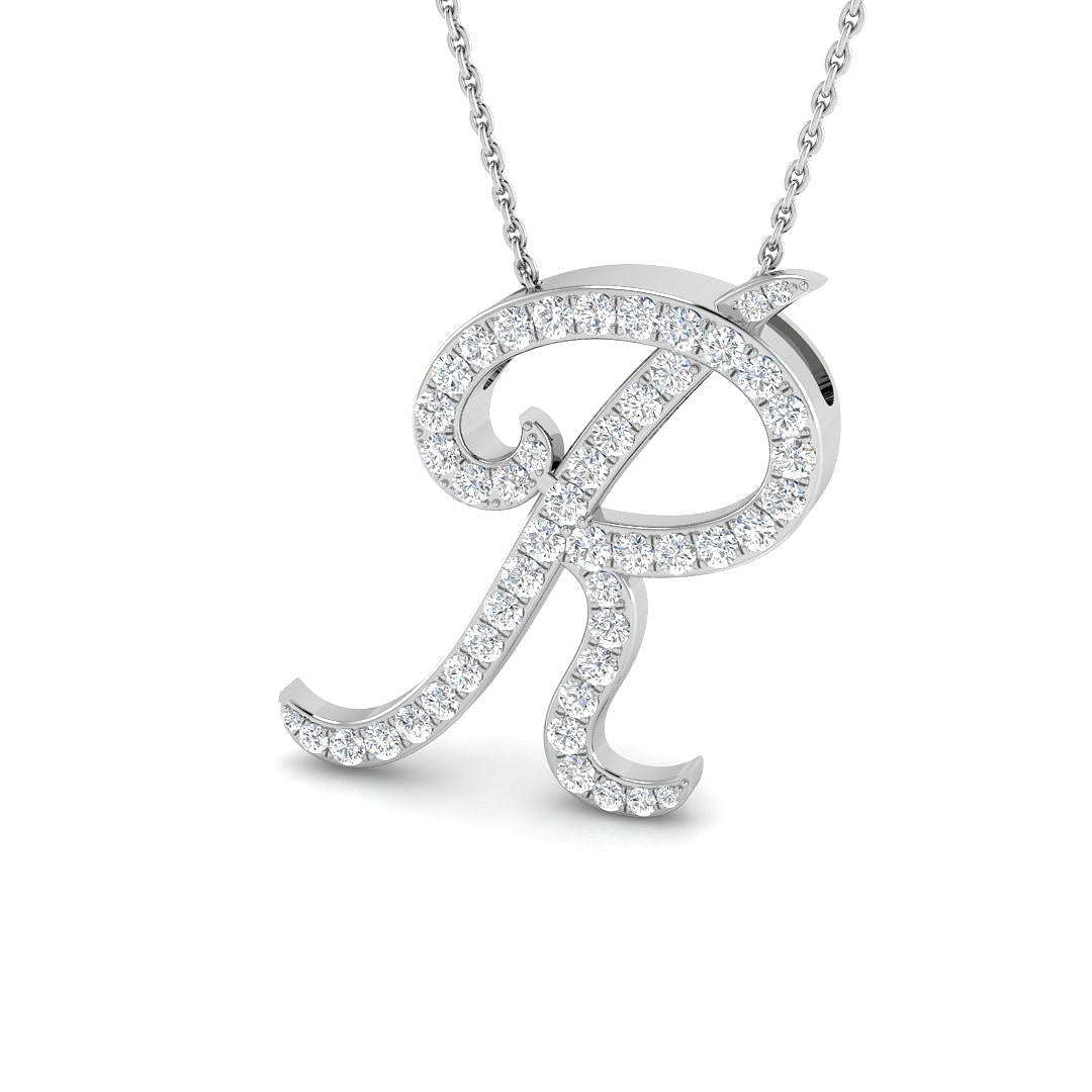 Diamond Script Initial Pendant Necklace Without Chain in 10K/14K gold and platinum with certified lab-grown or natural diamonds