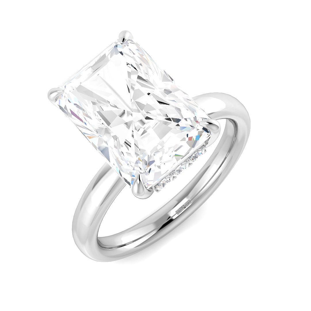 Radiant & Round Hidden Halo Diamond Ring in 10K/14K gold and platinum with certified lab-grown or natural diamonds