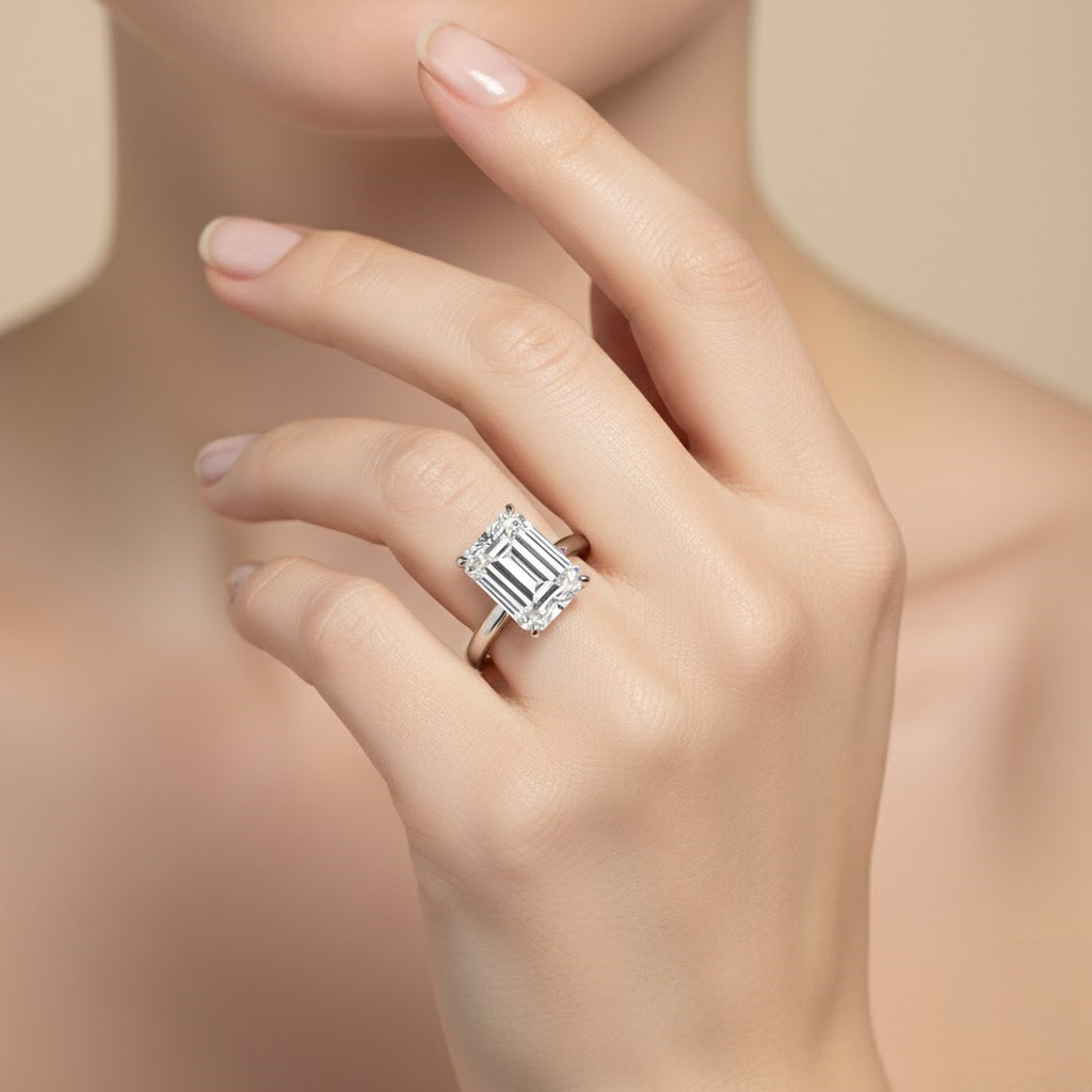 Emerald Cut Diamond Solitaire Ring in 10K/14K gold and platinum with certified lab-grown or natural diamonds