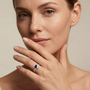 Marquise Two Stone Sapphire Ring with Diamond in 10K/14K gold and platinum with certified lab-grown or natural diamonds