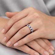 Alternating Sapphire & Diamond Half Eternity Band Ring in 10K/14K gold and platinum with certified lab-grown or natural diamonds