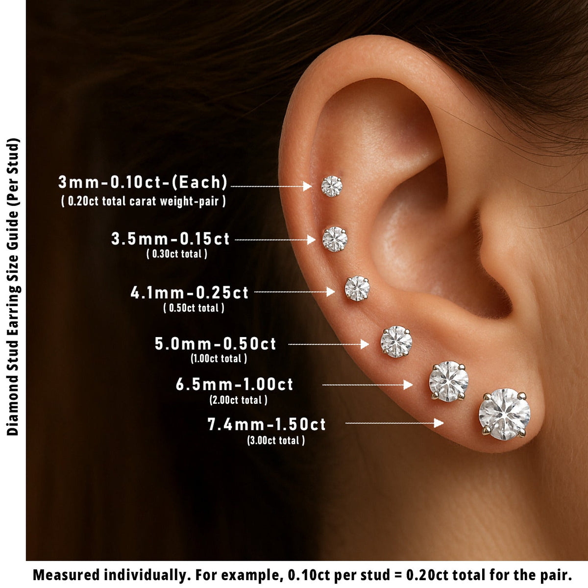 Stud Earrings with Lab Grown Round Cut Diamond - 3.00ct in 10K/14K gold and platinum with certified lab-grown or natural diamonds