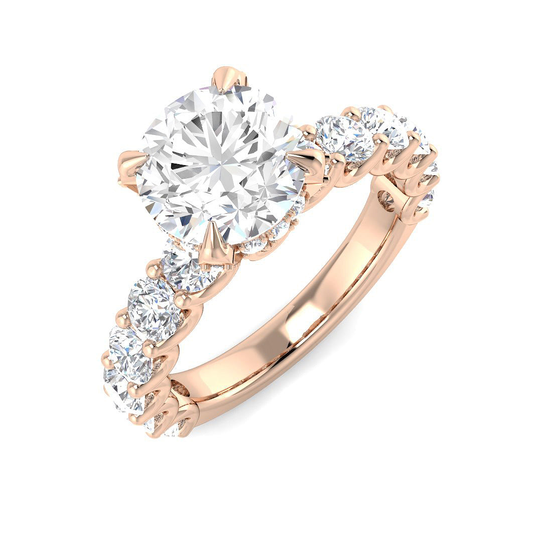 Round Diamond Engagement Ring with Side Stones in 10K/14K gold and platinum with certified lab-grown or natural diamonds