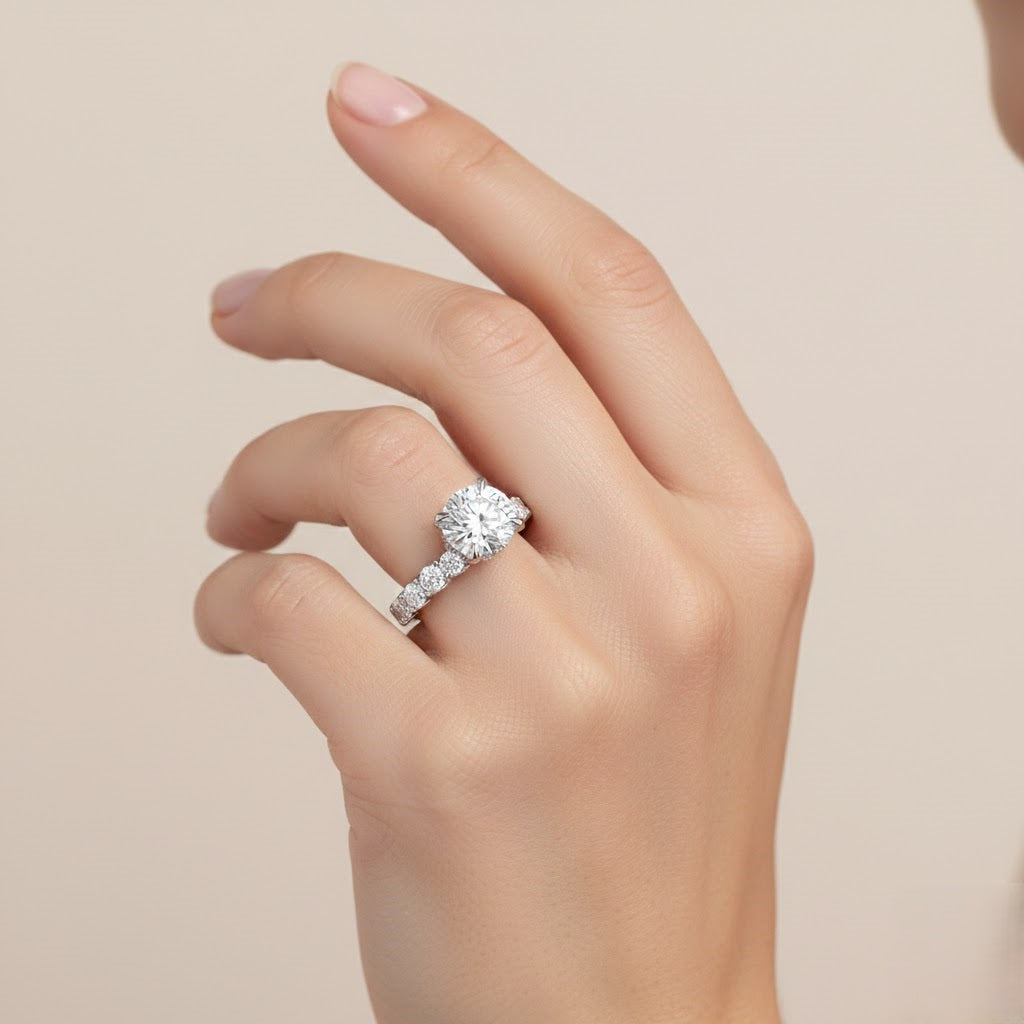 Round Diamond Engagement Ring with Side Stones in 10K/14K gold and platinum with certified lab-grown or natural diamonds